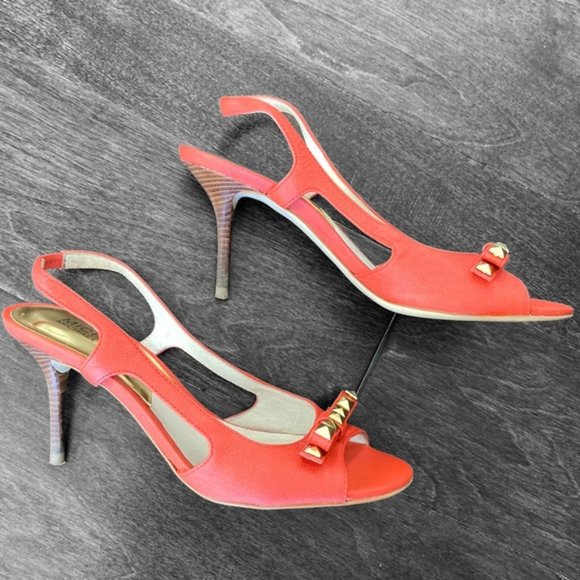 Michael Kors Hot Red Sandals Leather Heels Size 6 - Picture 3 of 14